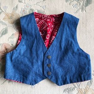 Kids reversible jean handkerchief button up vest age 5-8